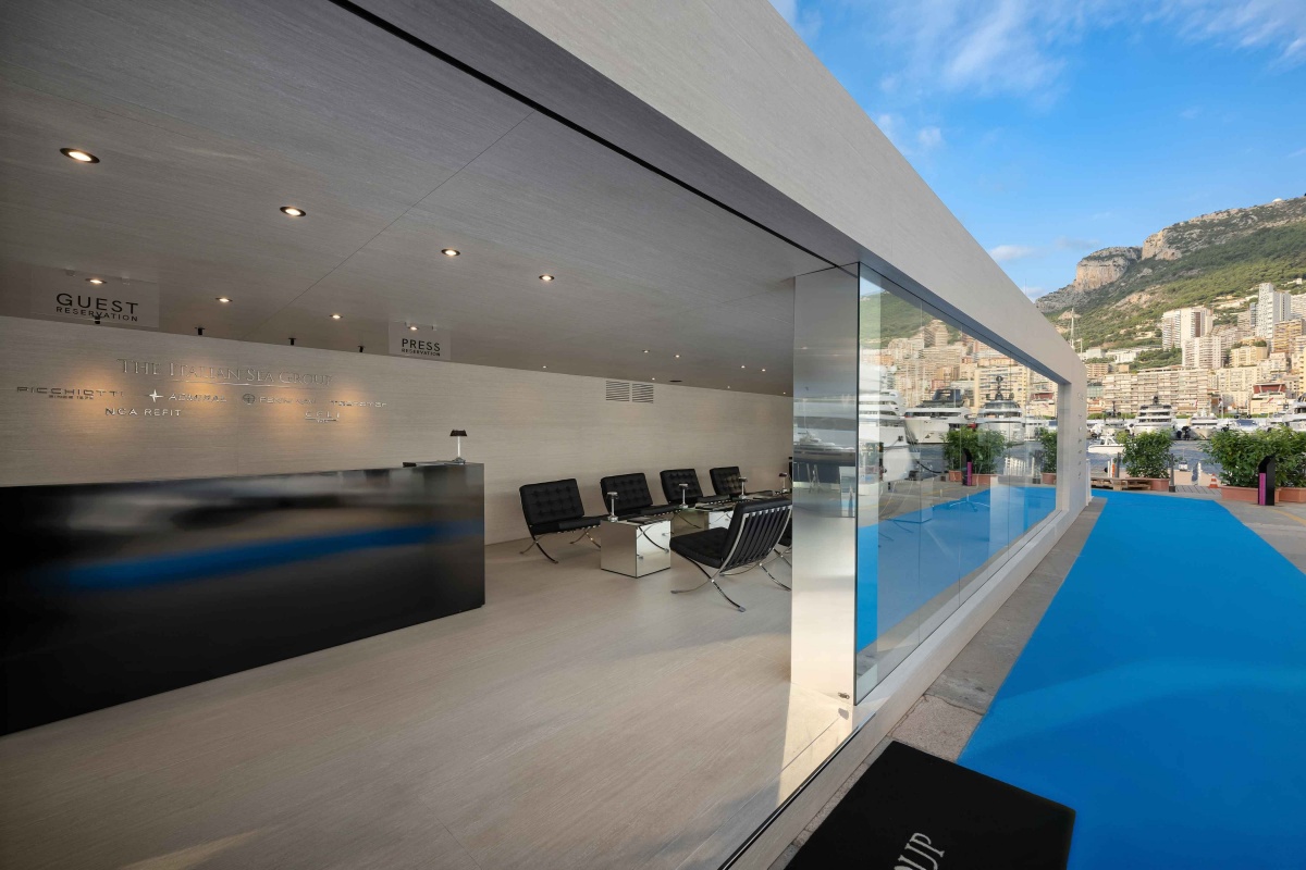 The Italian Sea Group stand at Monaco Yacht Show 2026 by Barberini Allestimenti