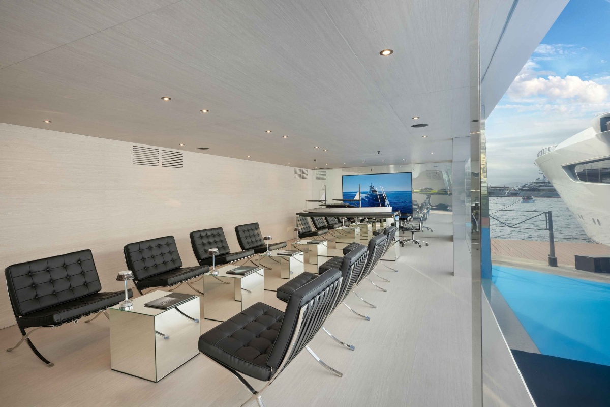 Interior of The Italian Sea Group exhibition space at Monaco Yacht Show 2026