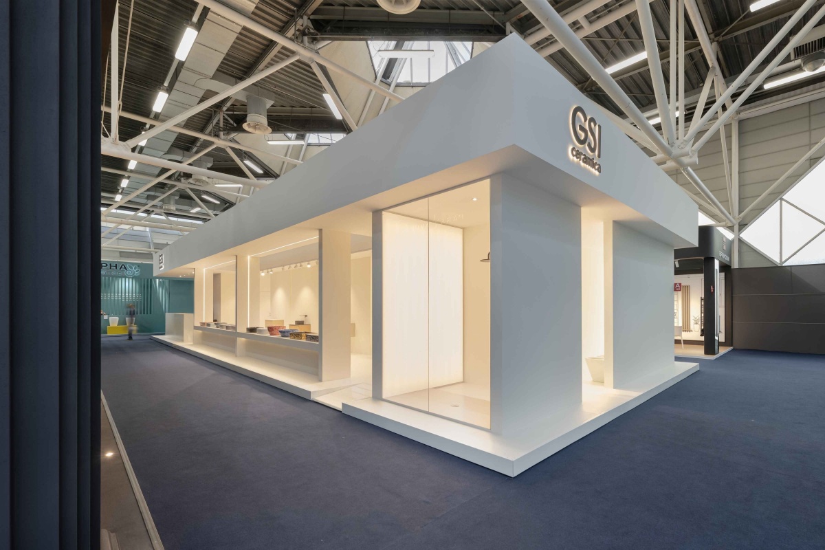 GSI Ceramica stand at Cersaie 2026 produced and installed by Barberini Allestimenti, based on a concept by Simone Cagnazzo Studio