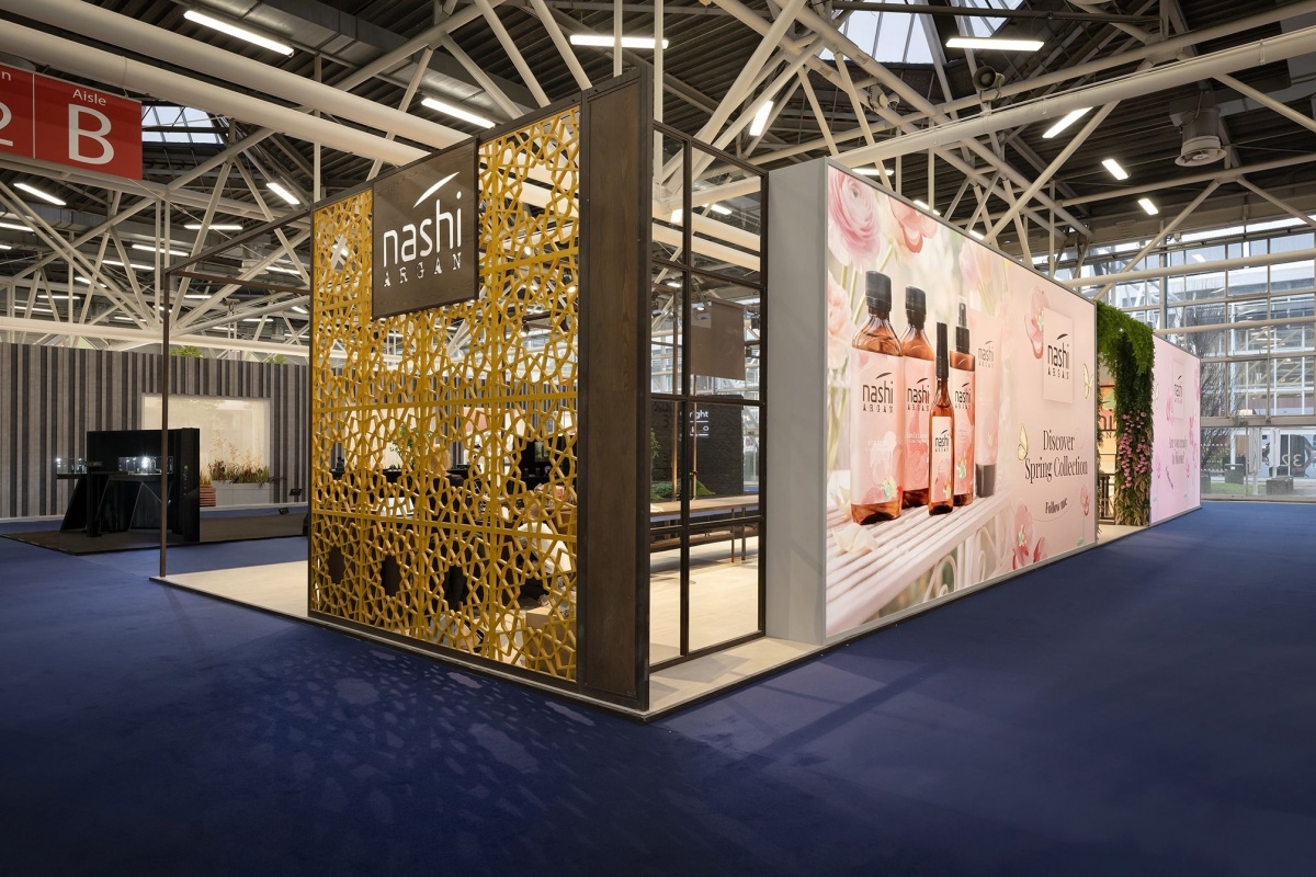Vista generale stand Nashi Argan a Cosmoprof realizzato chiavi in mano